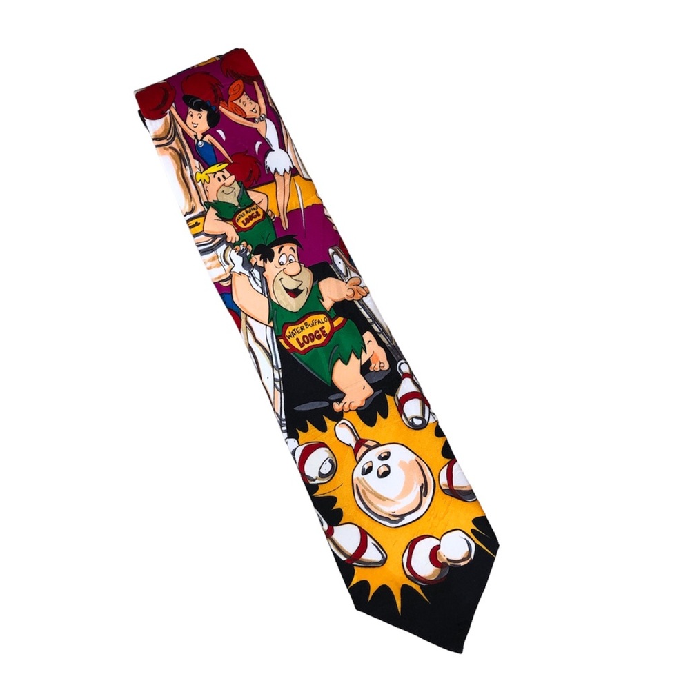 Hanna Barbera Vintage 90s The Flintstones Mens Colorful Tie Water Buffalo Lodge